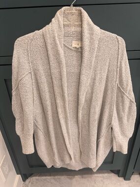 Lou & Grey Open-Front Shawl Collar Cardigan - Light Gray